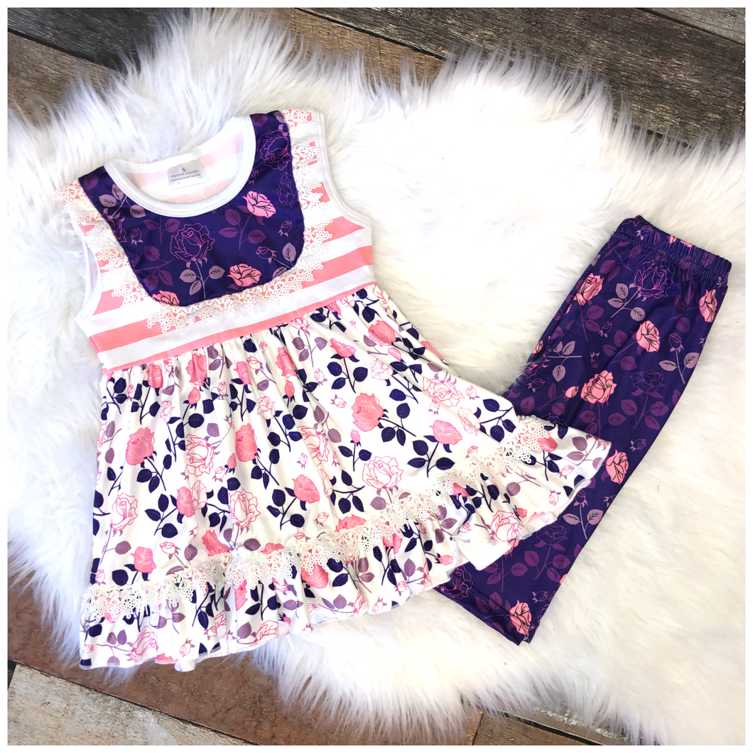 Purple Rose Capri Set