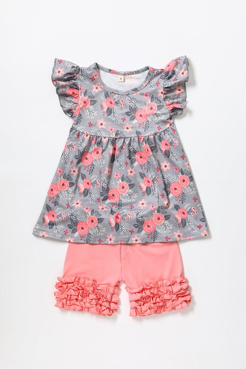 Grey & Pink Floral Short Set
