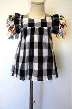 Load image into Gallery viewer, Black gingham Pom Pom top
