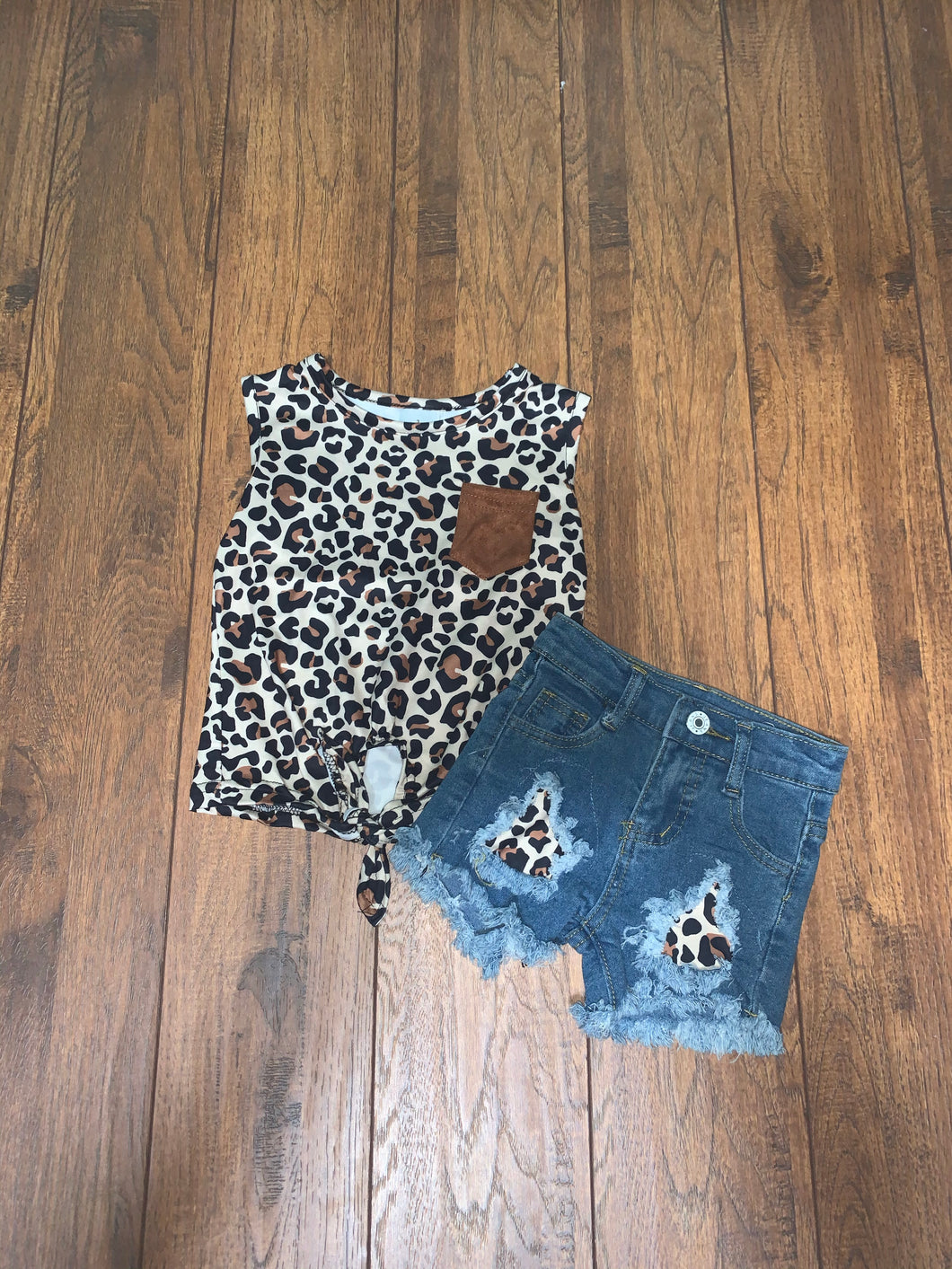 Brown Leopard Tie Front Denim Set