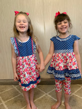 Load image into Gallery viewer, Blue Plaid floral ruffle pant set
