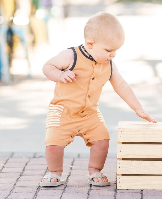 Melon Striped Pocked Romper