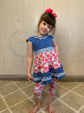 Load image into Gallery viewer, Blue Plaid floral ruffle pant set
