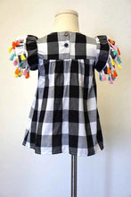 Load image into Gallery viewer, Black gingham Pom Pom top

