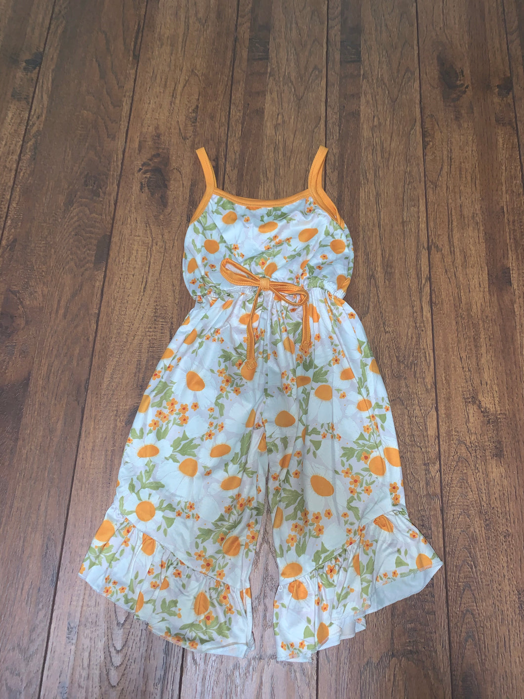 Yellow Floral Ruffle Capri Romper