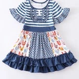 Blue Stripe Hen Ruffle Dress
