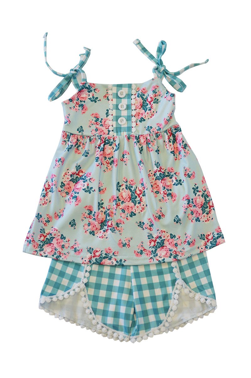 Mint Floral & Gingham Short Set