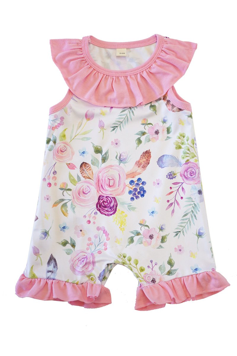 Pink Floral Ruffle Romper