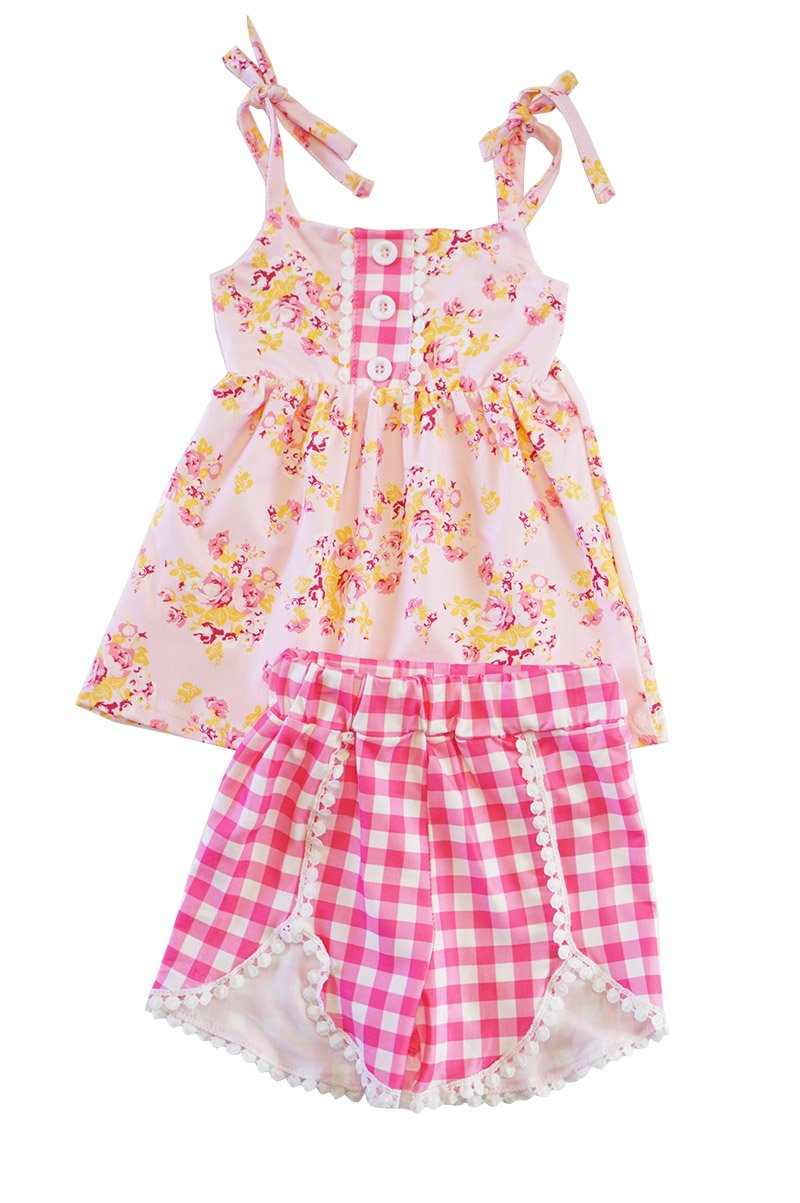 Pink Floral & Gingham Short Set